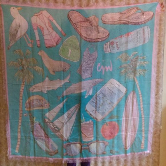 CJW Aqua Newport silk scarf 50" square - Picture 1 of 5